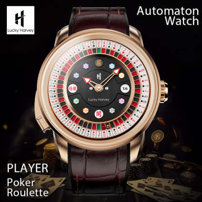 Lucky Harvey Automaton Player Series Silver Poker Roulette 18K GOLD BALL Automatic Watch
