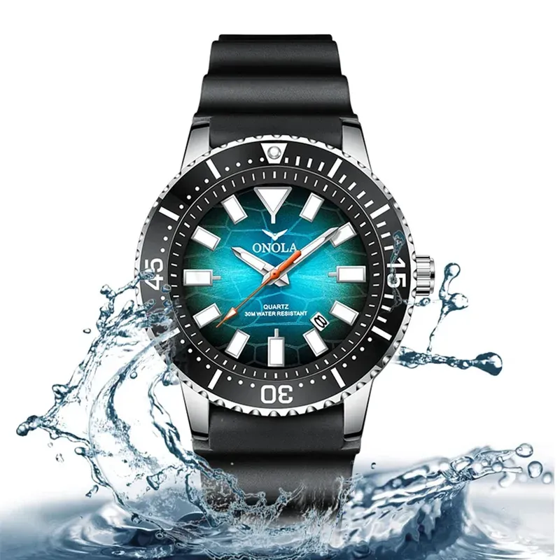 Hot Sale Business Men's Watch ONOLA Genuine Waterproof Leisure Quartz Watch Fashion Rubber Strap Men's Clock Gift