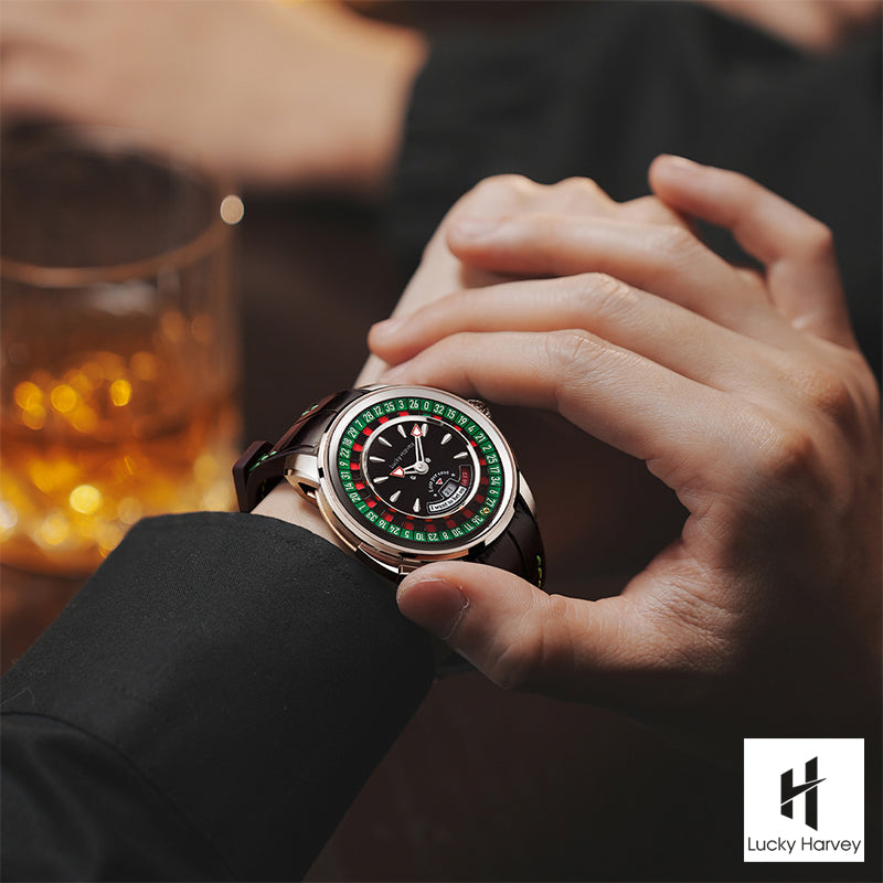 Lucky Harvey Automaton Player Series Silver European Roulette 18K GOLD BALL Automatic Watch