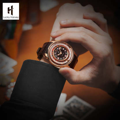 Lucky Harvey Automaton Player Series Silver Poker Roulette 18K GOLD BALL Automatic Watch