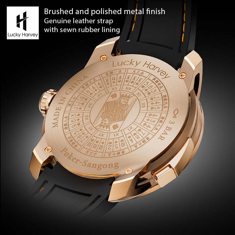 Lucky Harvey Automaton Player Series Silver Three Card Poker (SAN GONG) Roulette Automatic Watch