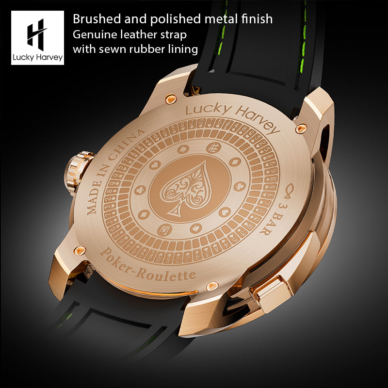 Lucky Harvey Automaton Player Series Silver Poker Roulette 18K GOLD BALL Automatic Watch