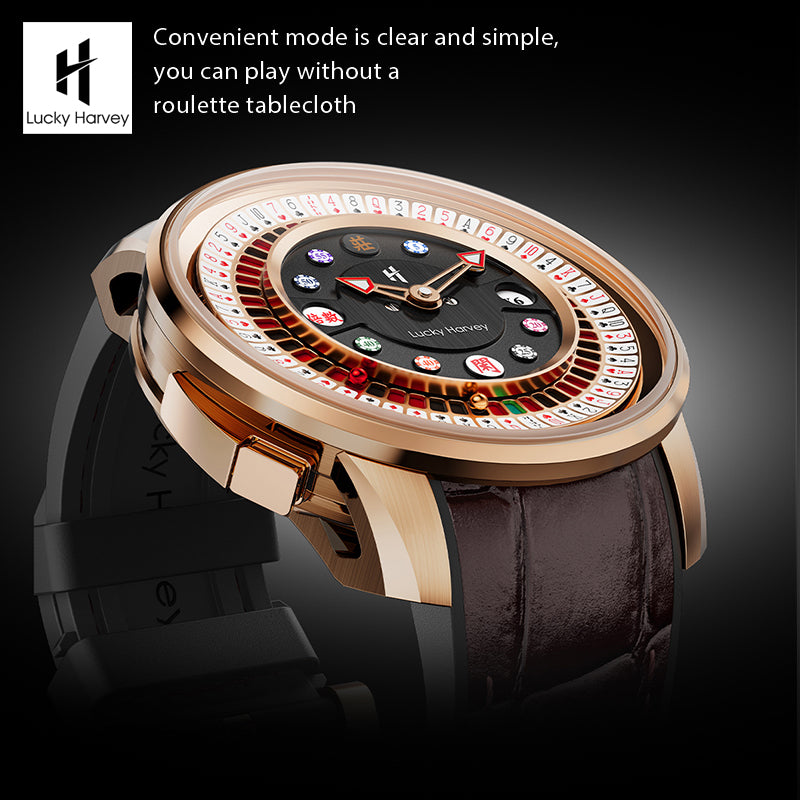 Lucky Harvey Automaton Player Series Silver Poker Roulette 18K GOLD BALL Automatic Watch