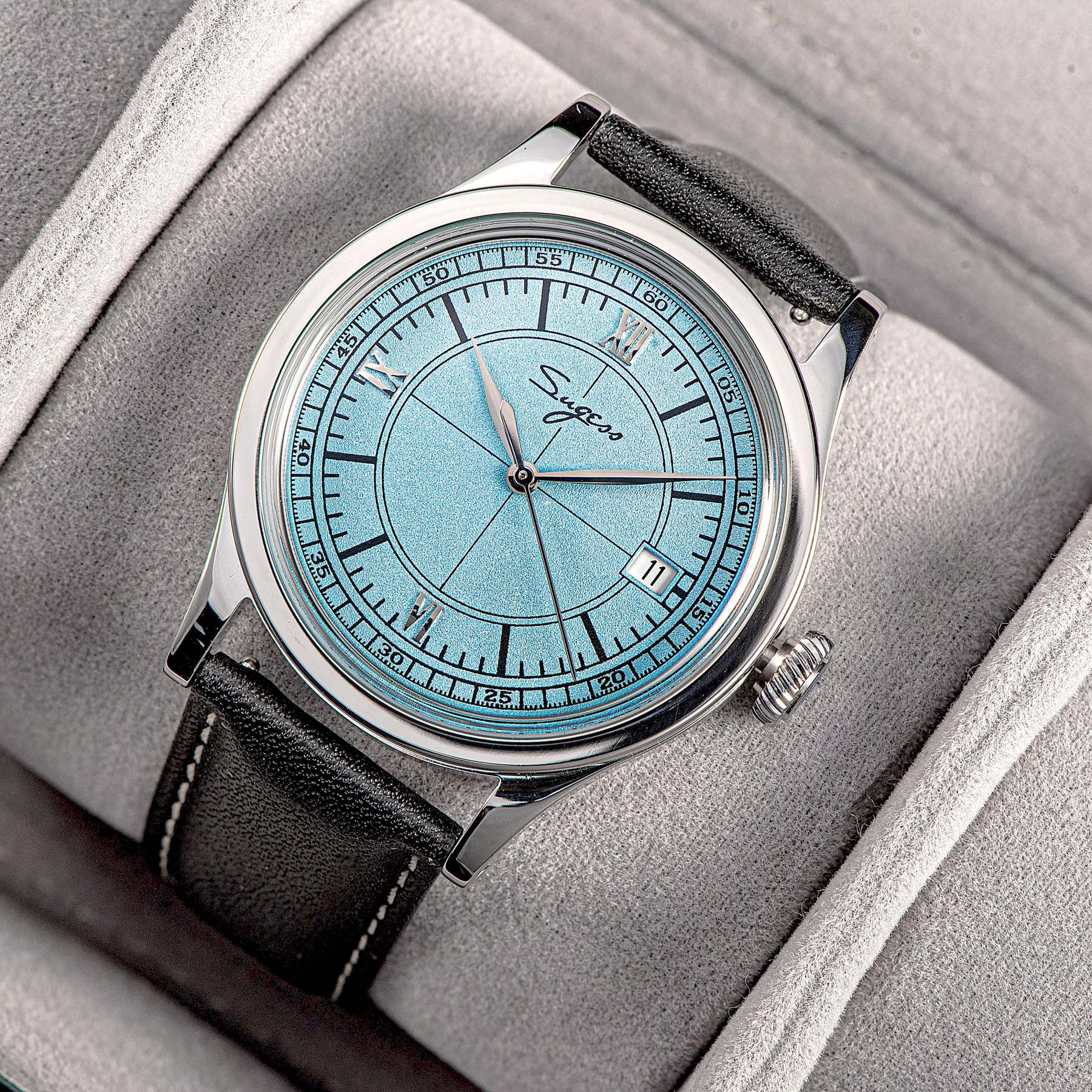Heritage 411-3B Seagull 2130 Movement  Stainless Steel Case Deep Light Blue Dial SU4113BLB-TIME.SHOP