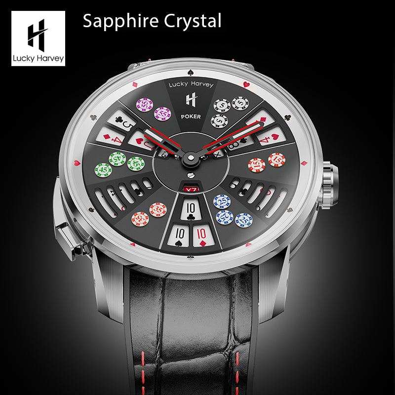 Lucky Harvey Automaton Player Series Silver Three Card Poker (SAN GONG) Roulette Automatic Watch