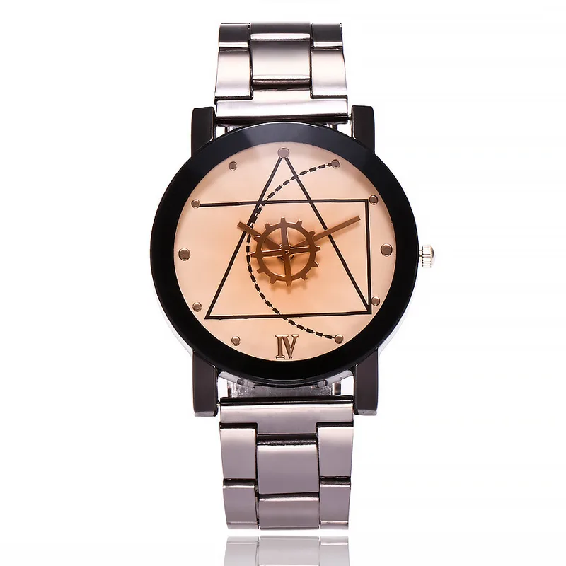 Couple Watches Men Gear Triangle Pointer Compass Dial Second Hand Watch Women Stainless Steel Watches Relogio Feminino For Gifts