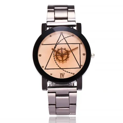 Couple Watches Men Gear Triangle Pointer Compass Dial Second Hand Watch Women Stainless Steel Watches Relogio Feminino For Gifts