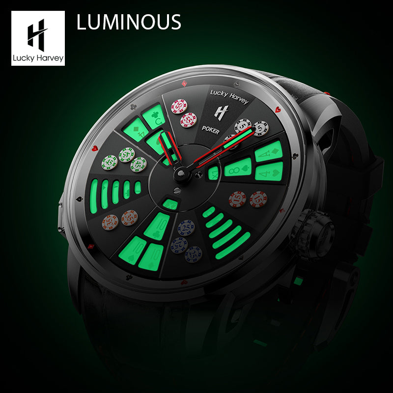 Lucky Harvey Automaton Player Series Silver Three Card Poker (SAN GONG) Roulette Automatic Watch