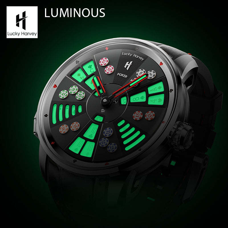 Lucky Harvey Automaton Player Series Silver Three Card Poker (SAN GONG) Roulette Automatic Watch