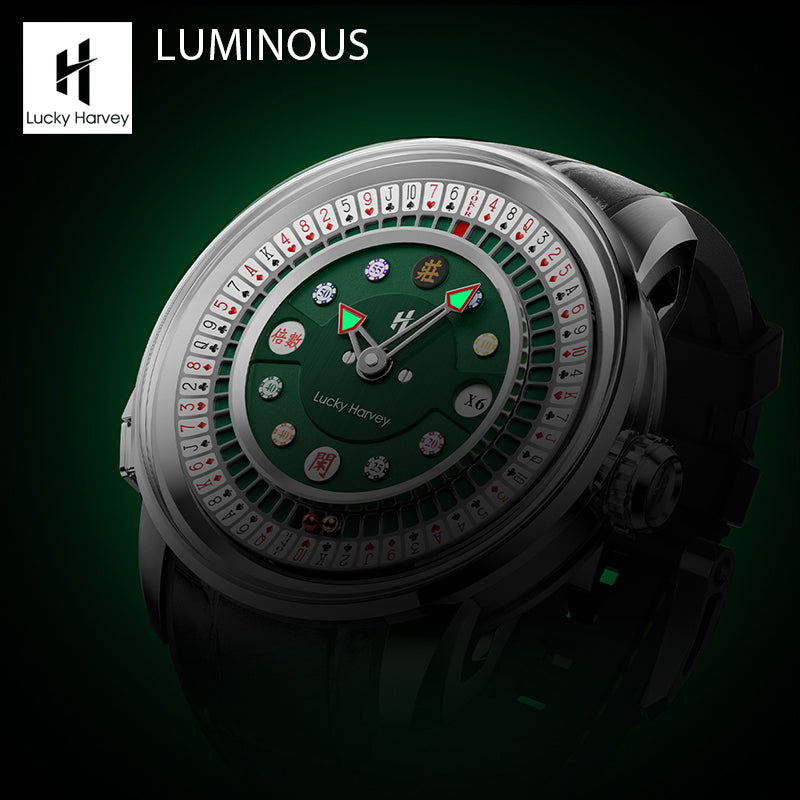 Lucky Harvey Automaton Player Series Silver Poker Roulette 18K GOLD BALL Automatic Watch