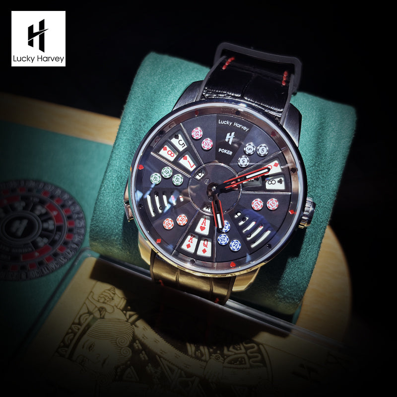 Lucky Harvey Automaton Player Series Silver Three Card Poker (SAN GONG) Roulette Automatic Watch