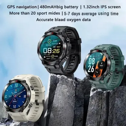 Struck outdoor military GPS smart watch men 360*360 HD screen heart rate IP68 waterproof sports smartwatch for Android iOS K37