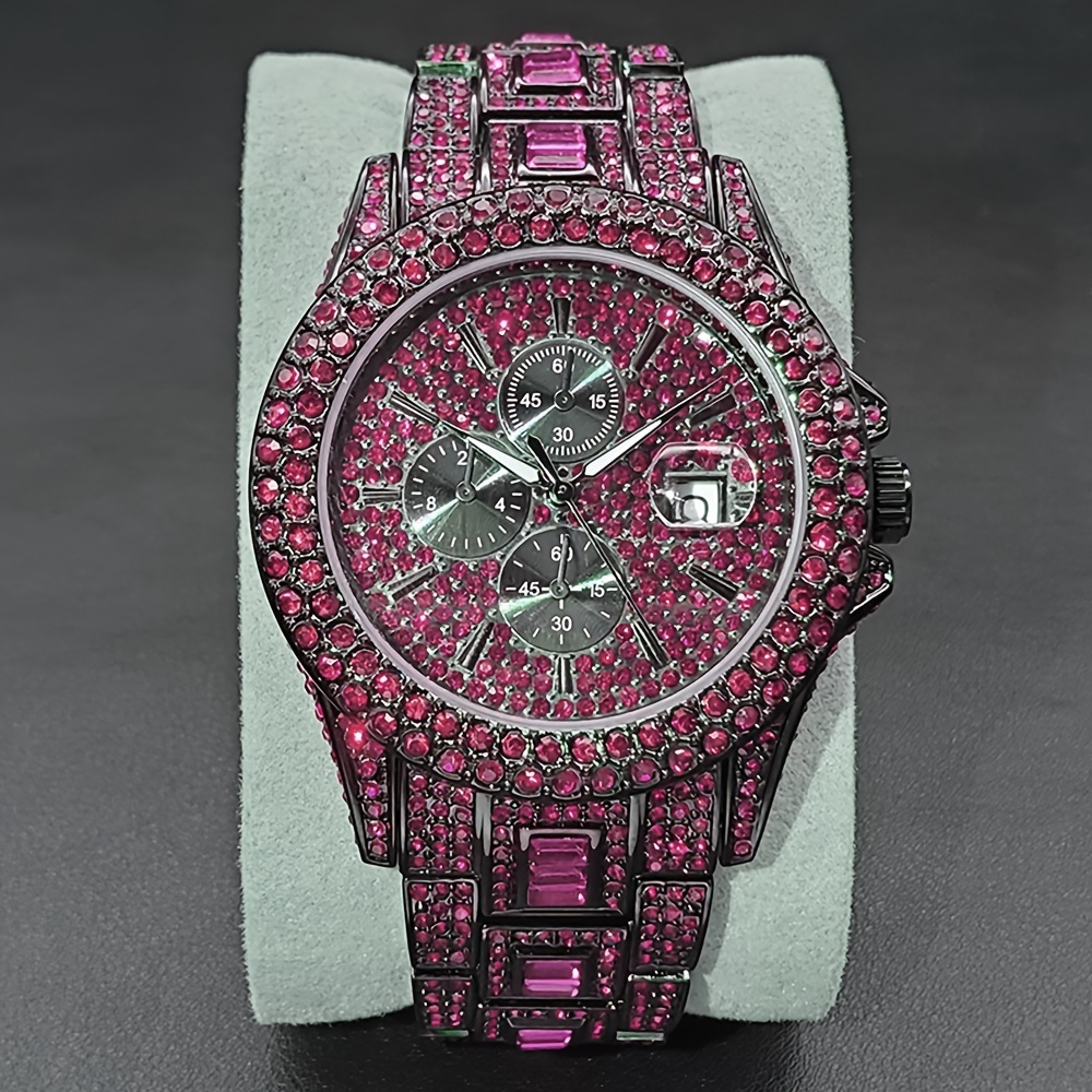 New Blue Rhinestone Hip Hop Men's Watch Fashion Ice Party Jewelry Watch Luxury Shining Gemstone Accessories Watch Fashion Men's and Women's Watch