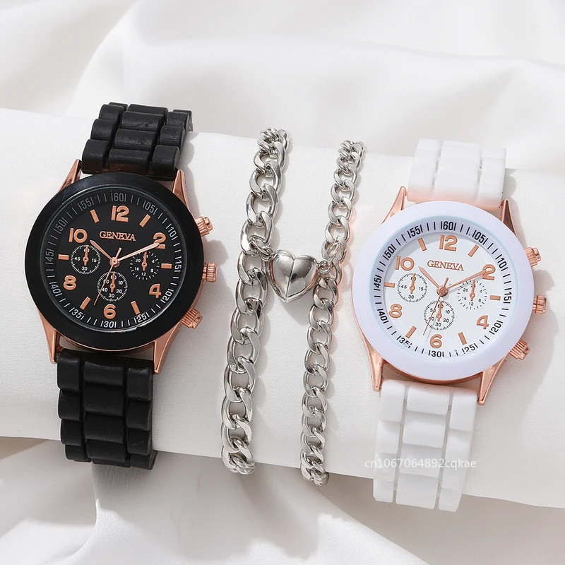 4PCs new luxury women's watch fashion luxury elegant alloy wristwatch PU leather strap couple watch quartz holiday gifts no box