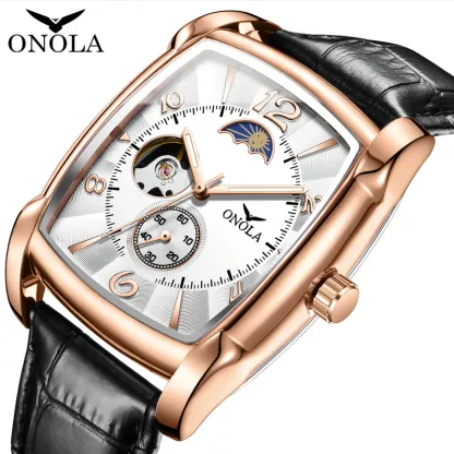 Brand ONOLA Top Luxury Fashion Men's Watches Luminous Square Mechanical Skeleton Sport Waterproof Male Automatic Watch Men
