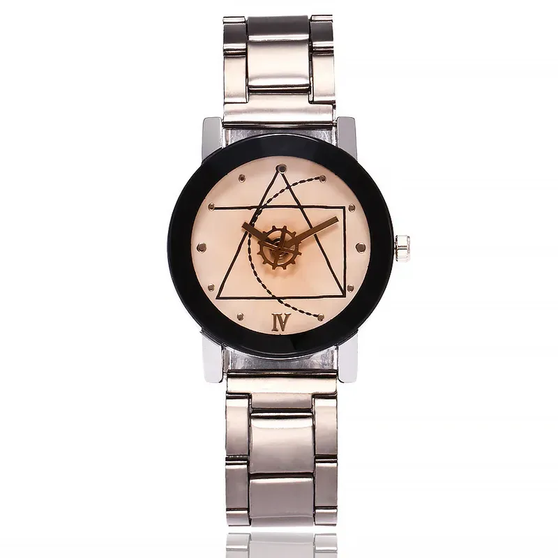 Couple Watches Men Gear Triangle Pointer Compass Dial Second Hand Watch Women Stainless Steel Watches Relogio Feminino For Gifts