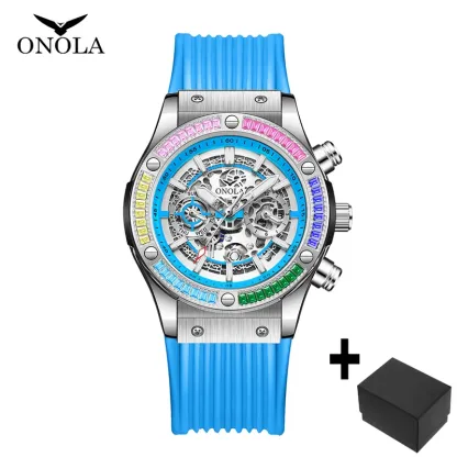 Onola Luxury automatic Mechanica watch for mens sports waterproof clocks fashion Rainbow Diamond AAA wristwatches Reloj 2023 New