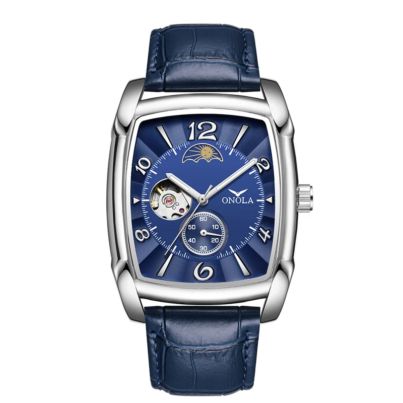 Brand ONOLA Top Luxury Fashion Men's Watches Luminous Square Mechanical Skeleton Sport Waterproof Male Automatic Watch Men