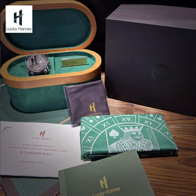 Lucky Harvey Automaton Player Series Silver Three Card Poker (SAN GONG) Roulette Automatic Watch