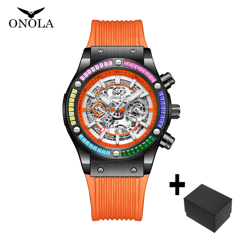 Onola Luxury automatic Mechanica watch for mens sports waterproof clocks fashion Rainbow Diamond AAA wristwatches Reloj 2023 New