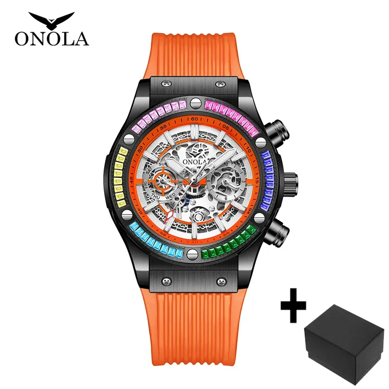 Onola Luxury automatic Mechanica watch for mens sports waterproof clocks fashion Rainbow Diamond AAA wristwatches Reloj 2023 New