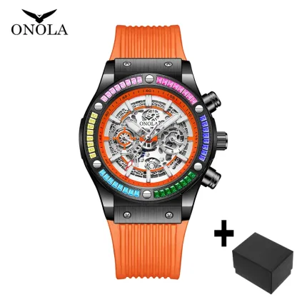 Onola Luxury automatic Mechanica watch for mens sports waterproof clocks fashion Rainbow Diamond AAA wristwatches Reloj 2023 New