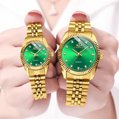 Chenxi lover watches luxury business stainless steel gold watch men classic waterproof watch for women rhinestone couple gift