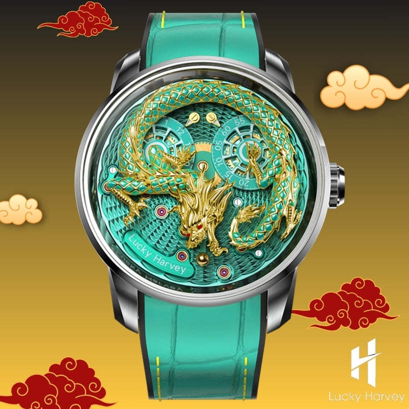 2024 Green Enamel Dragon Scale 999 Gold Pearl Automata Watch Limited Edition 200PCS Lucky Harvey
