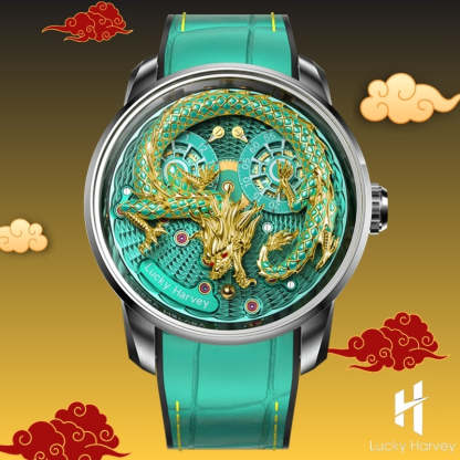 2024 Green Enamel Dragon Scale 999 Gold Pearl Automata Watch Limited Edition 200PCS Lucky Harvey
