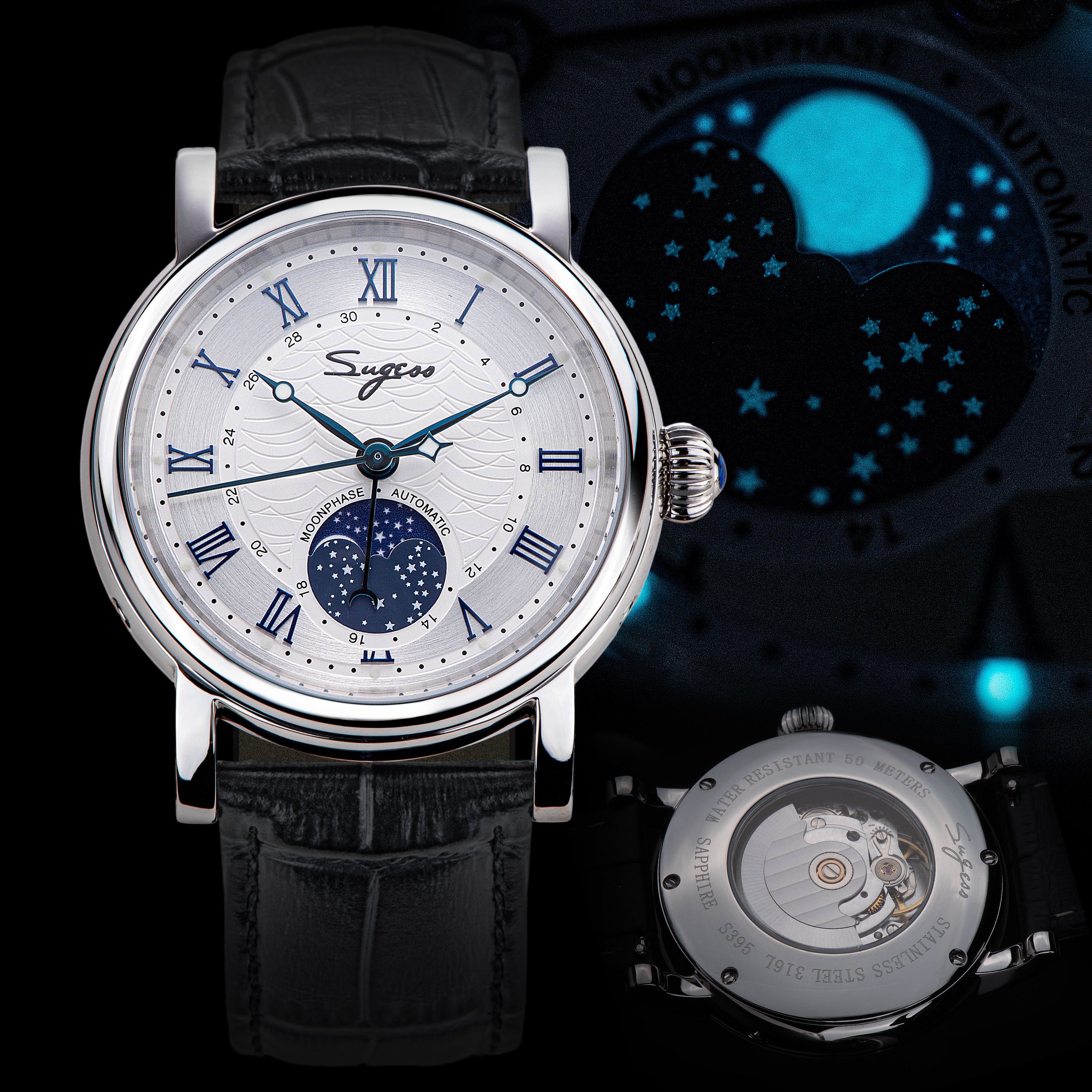 MoonPhase Master SU2108SZ Stainless-Steel Moon Phase Blue Indices-TIME.SHOP