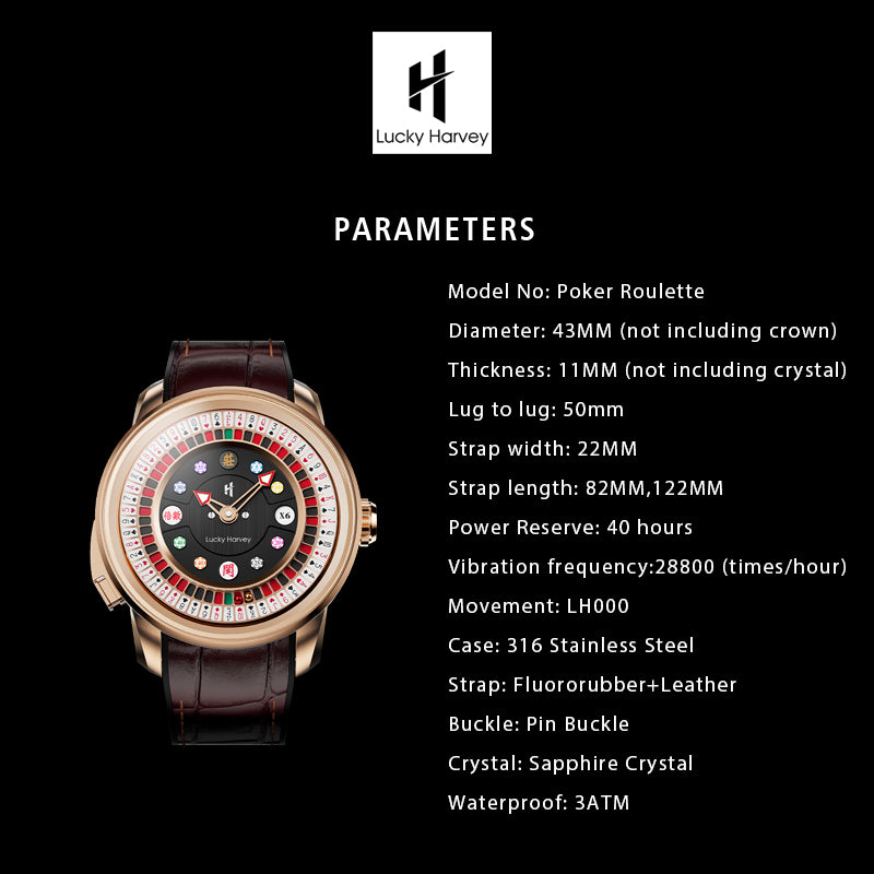 Lucky Harvey Automaton Player Series Silver Poker Roulette 18K GOLD BALL Automatic Watch