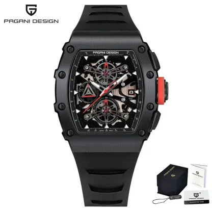 Pagani Design Men's Quartz Watches Japan Movt Skeleton Dial Waterproof Sport Rectangle Sapphire Glass Chronograph Watch For Men