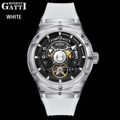 BONEST GATTI  Transparent Case Dodecagon Bezel Automatic Skeleton Movement Round Shaped Fluororubber Strap Watch BG5806