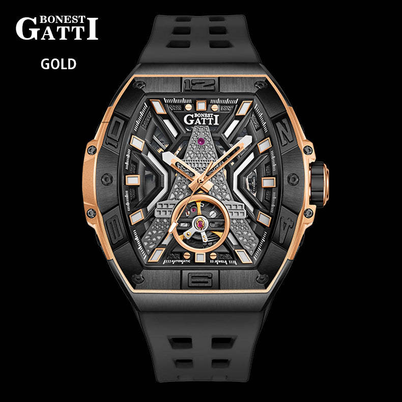 BONEST GATTI  Tower Theme Barrel shaped watch Skeleton Movement Watch BG9970