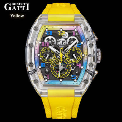 BONEST GATTI Barrel shaped Skeleton Movement K9 Crystal Case Fluororub