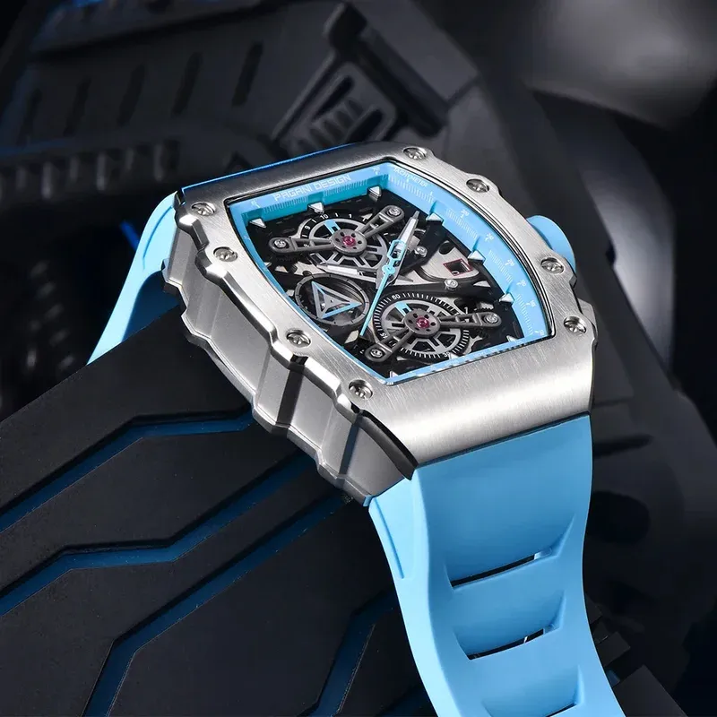 Pagani Design Men's Quartz Watches Japan Movt Skeleton Dial Waterproof Sport Rectangle Sapphire Glass Chronograph Watch For Men