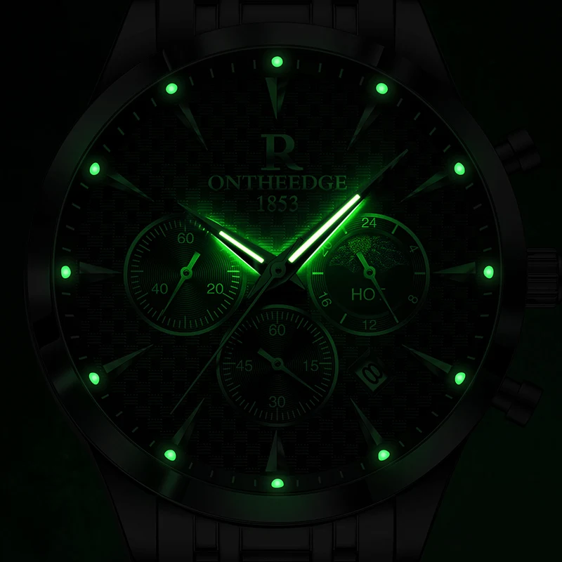 Luxury stainless steel watches for mens creative fashion luminous dial with chronograph clock male casual moon phase wristwatch