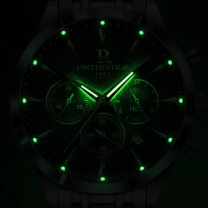 Luxury stainless steel watches for mens creative fashion luminous dial with chronograph clock male casual moon phase wristwatch