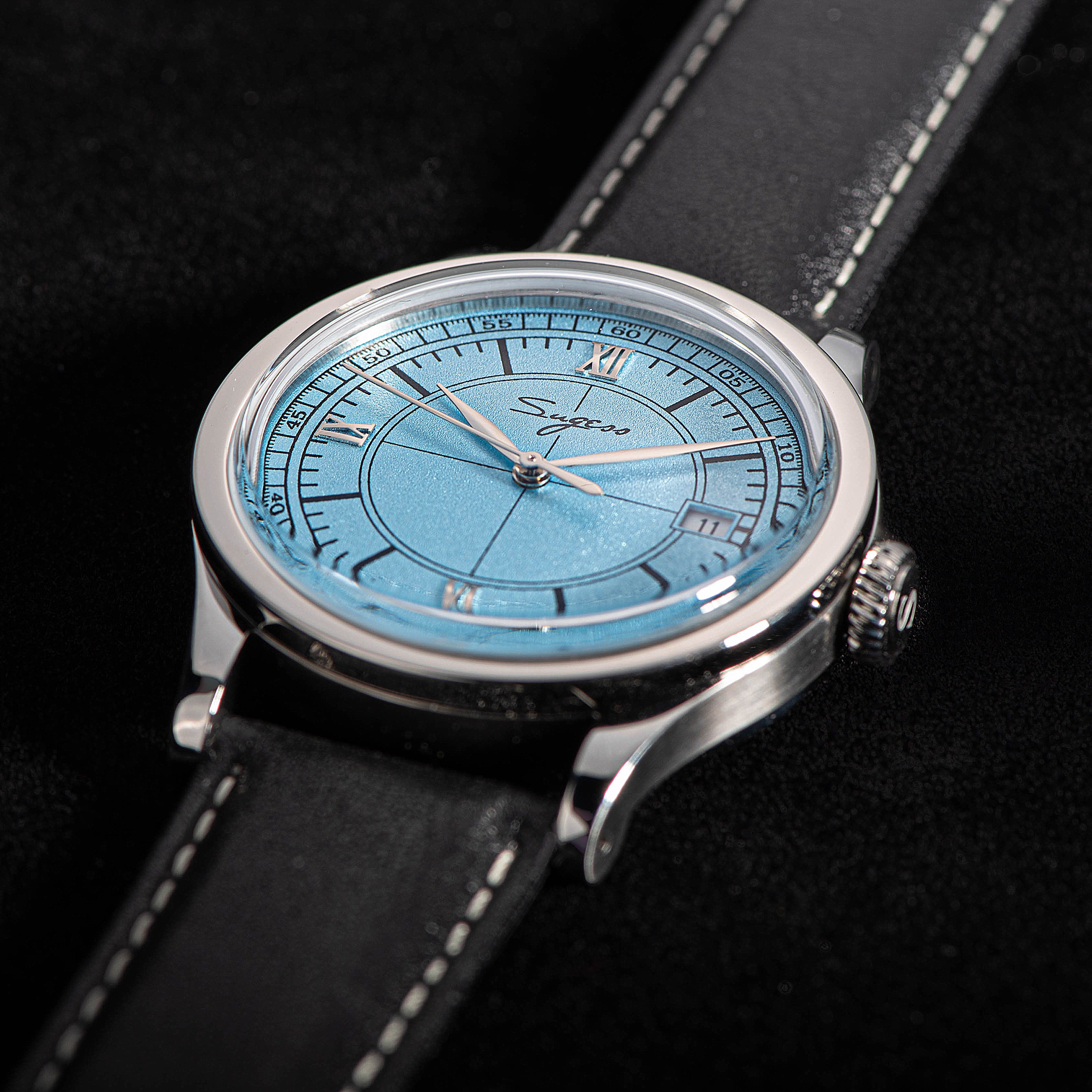 Heritage 411-3B Seagull 2130 Movement  Stainless Steel Case Deep Light Blue Dial SU4113BLB-TIME.SHOP
