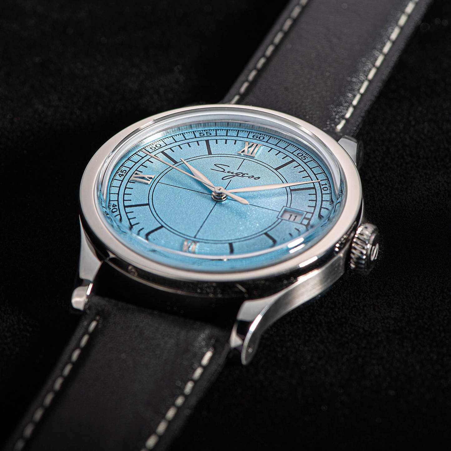 Heritage 411-3B Seagull 2130 Movement  Stainless Steel Case Deep Light Blue Dial SU4113BLB-TIME.SHOP