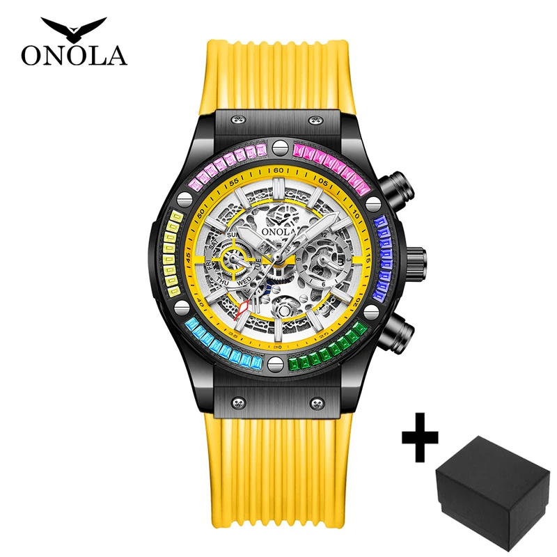 Onola Luxury automatic Mechanica watch for mens sports waterproof clocks fashion Rainbow Diamond AAA wristwatches Reloj 2023 New