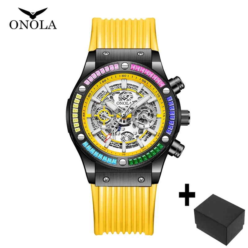 Onola Luxury automatic Mechanica watch for mens sports waterproof clocks fashion Rainbow Diamond AAA wristwatches Reloj 2023 New
