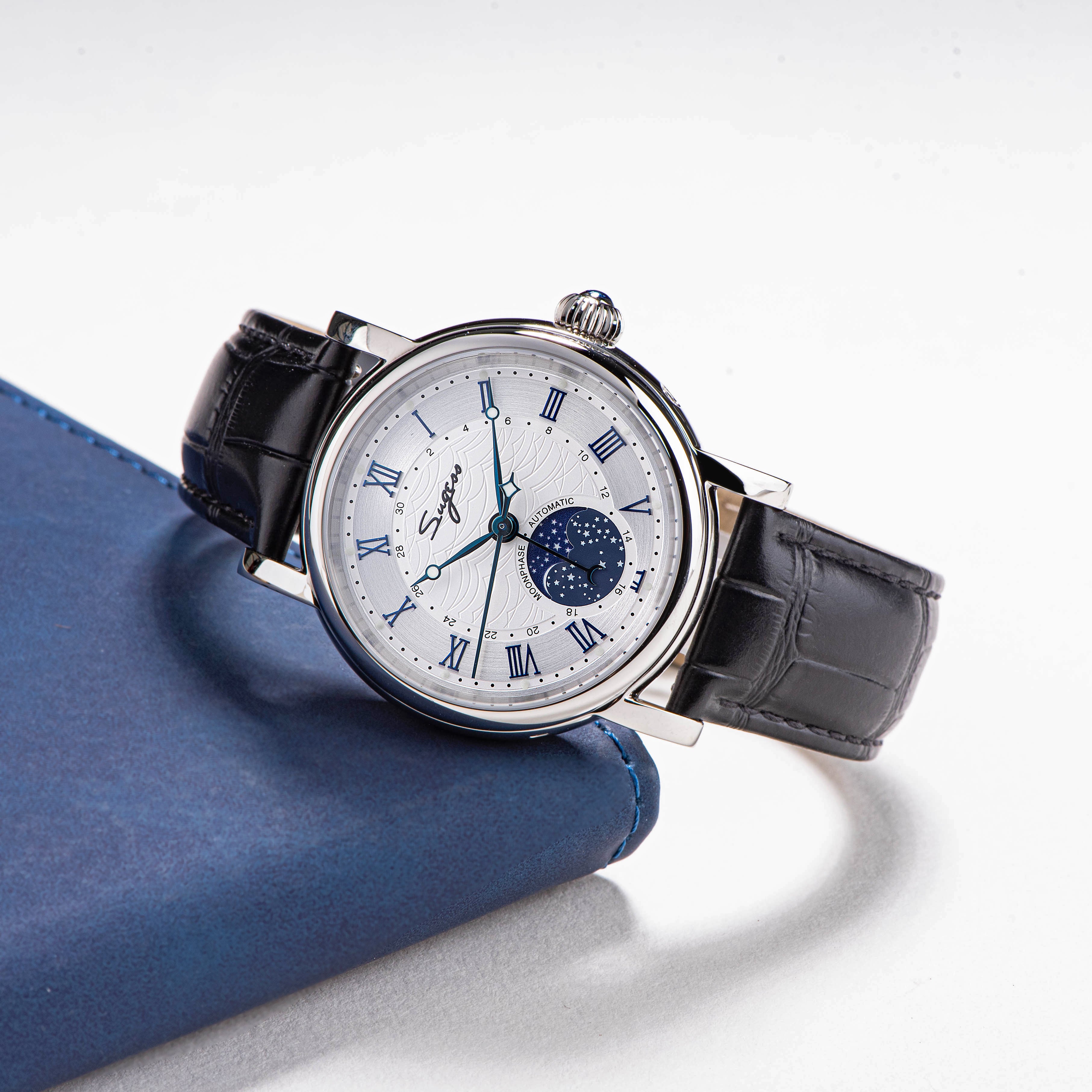 MoonPhase Master SU2108SZ Stainless-Steel Moon Phase Blue Indices-TIME.SHOP