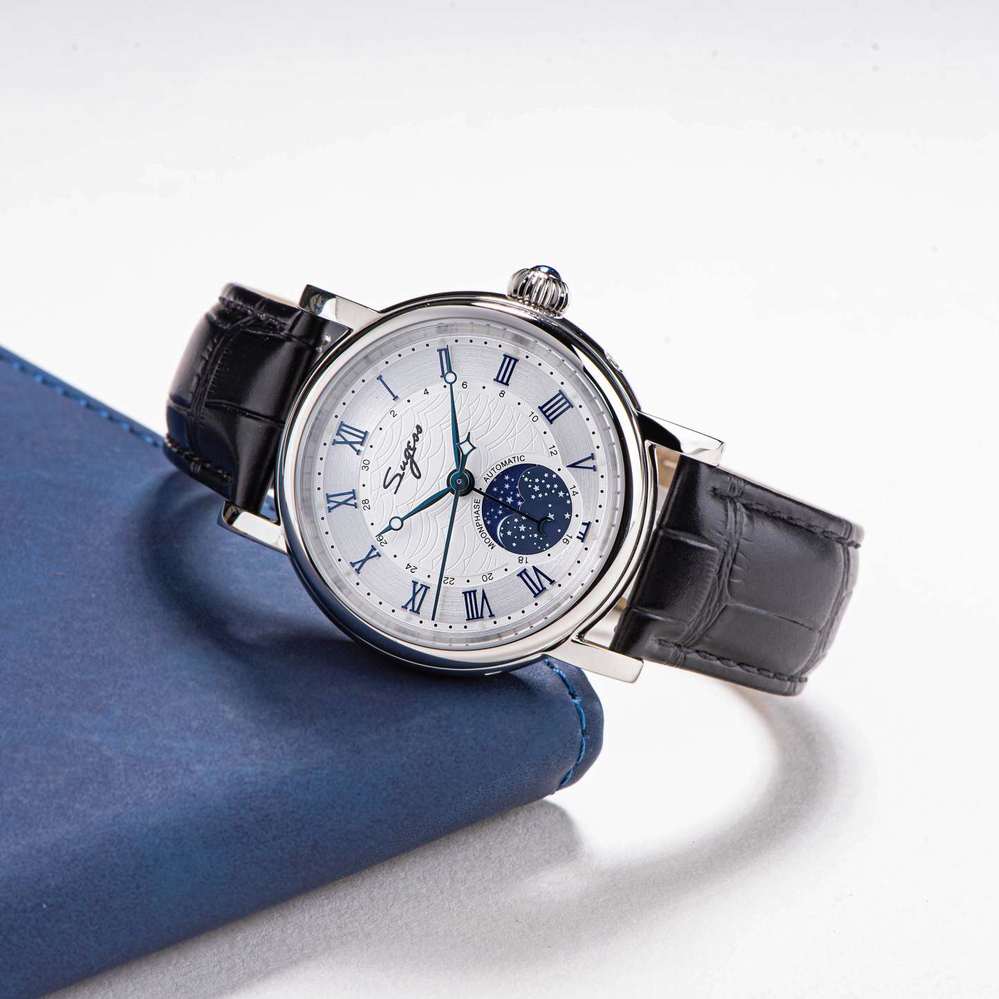 MoonPhase Master SU2108SZ Stainless-Steel Moon Phase Blue Indices-TIME.SHOP