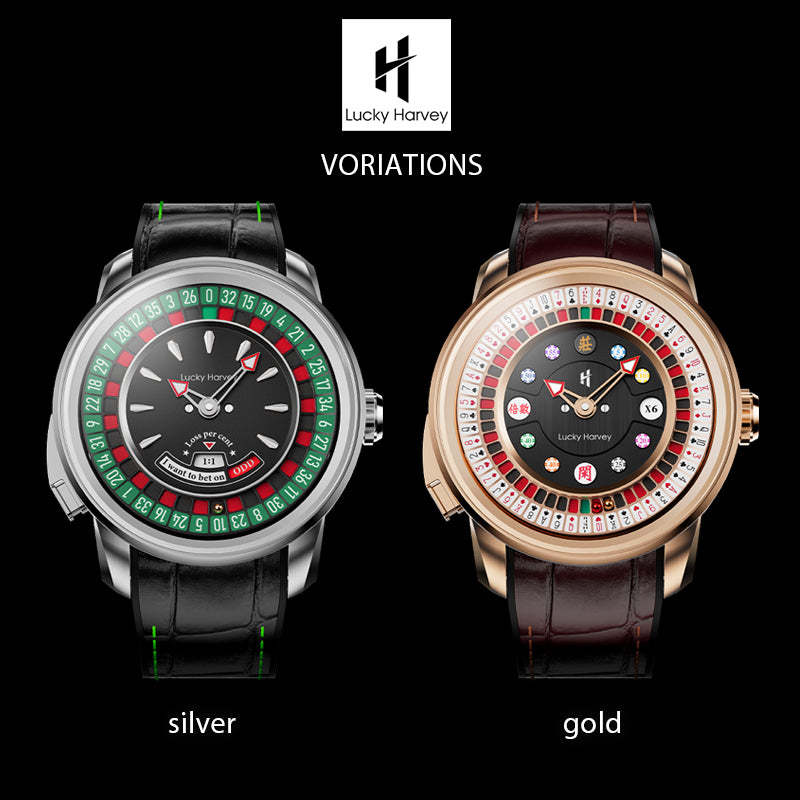 Lucky Harvey Automaton Player Series Silver Poker Roulette 18K GOLD BALL Automatic Watch
