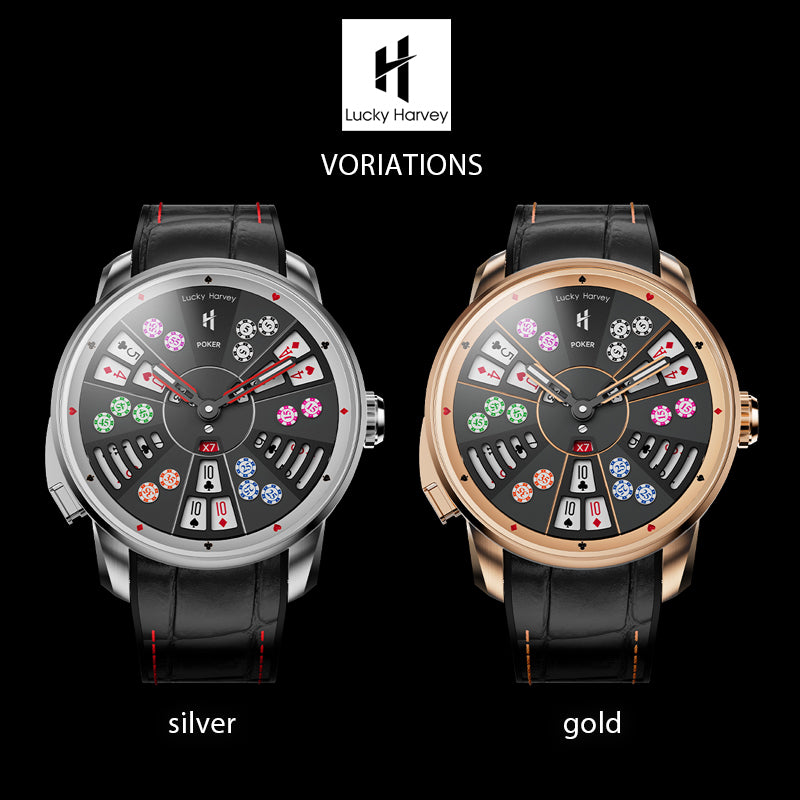 Lucky Harvey Automaton Player Series Silver Three Card Poker (SAN GONG) Roulette Automatic Watch