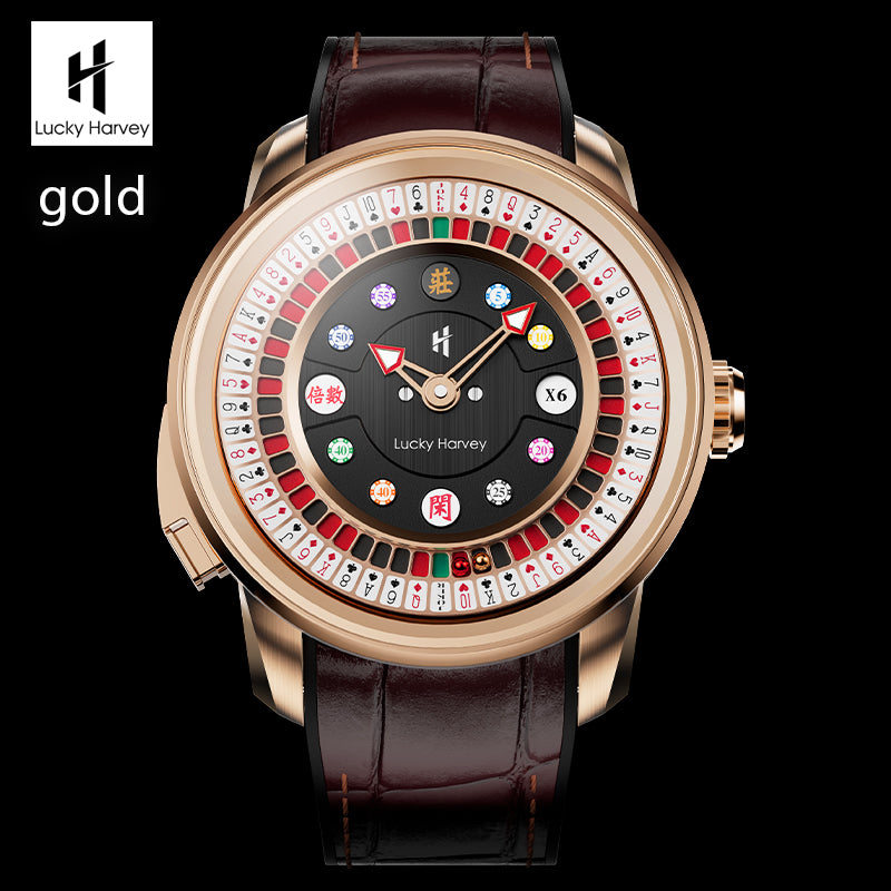 Lucky Harvey Automaton Player Series Silver Poker Roulette 18K GOLD BALL Automatic Watch