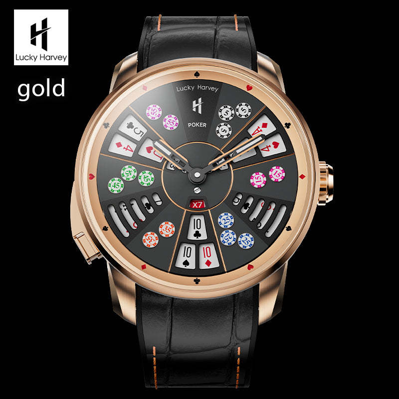 Lucky Harvey Automaton Player Series Silver Three Card Poker (SAN GONG) Roulette Automatic Watch
