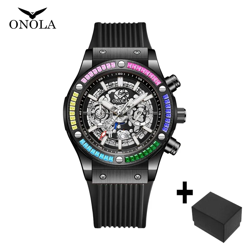 Onola Luxury automatic Mechanica watch for mens sports waterproof clocks fashion Rainbow Diamond AAA wristwatches Reloj 2023 New