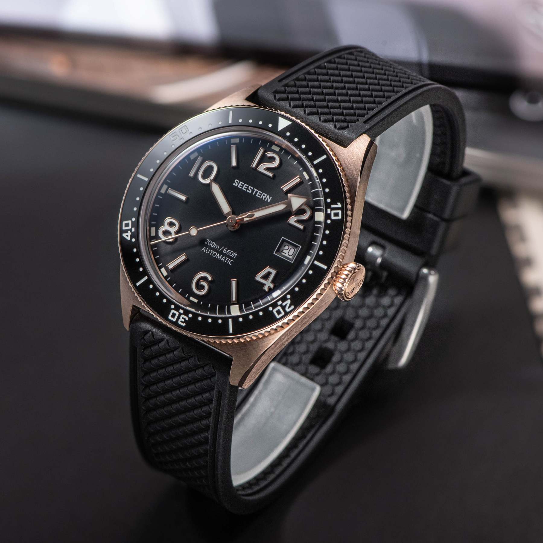 Seestern S435 Professional Diver Rose Gold Rubber Band (Seagull ST2130 movement)-TIME.SHOP